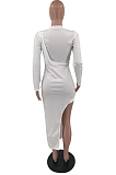 Blue Wholesale Women Long Sleeve Round Collar Crop Top Irregularity Condole Belt Skirts Sets TD80063-1