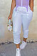 White Sport Casual Solid Color Drawsting Ankle Banded Pants BBN205-2