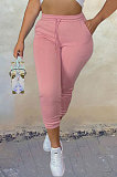 Gray Sport Casual Solid Color Drawsting Ankle Banded Pants BBN205-3