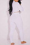 Black Women Fashion Pure Color Ribber Long Sleeve Pants Sets YSH86270-2