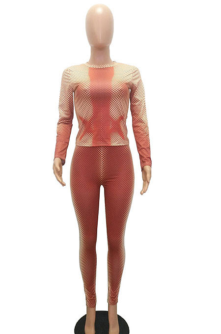 Red Women Euramerican Fashion Sexy Bodycon Round Collar Printing Pants Sets MR2122-1