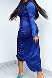 Blue Simple New Ruffle Long Sleeve Lapel Neck Single-Breasted Shirt Derss LM88818