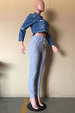 Drak Blue Autumn Winter Cute Casual Long Sleeve Hole Jean Coat D8455
