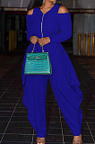 Yellow Modest  Newest Long Sleeve Off Shoulder Zip Front Loose Solid Color Jumpsuits AMX6057-2