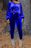 Black Women Long Sleeve Round Collar Korea Velvet Solid Color Sexy Long Pants Sets MR2123-1