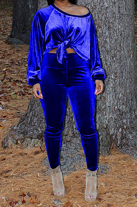 Black Women Long Sleeve Round Collar Korea Velvet Solid Color Sexy Long Pants Sets MR2123-1