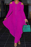Yellow Modest  Newest Long Sleeve Off Shoulder Zip Front Loose Solid Color Jumpsuits AMX6057-2
