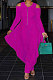 Rose Red Modest  Newest Long Sleeve Off Shoulder Zip Front Loose Solid Color Jumpsuits AMX6057-4