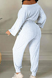 Rose Red Cotton Blend A Wrod Shoulder Long Sleeve T Shirts Sweat Pants Sets HHM6528-3
