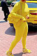 Yellow Ribber Letter Embroidery Long Sleeve Zip Front Solid Color Bodycon Jumpsuits D8456 