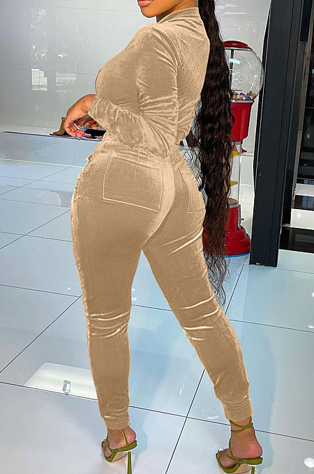 Wine Red Wholesale Velvet Long Sleeve With Pocket Zip Coat Pencil Pants Sport Sets LML268-4