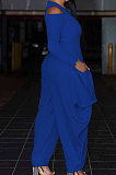 Orange Modest  Newest Long Sleeve Off Shoulder Zip Front Loose Solid Color Jumpsuits AMX6057-1