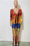 Pink Cotton Blend Print Long Sleeve V Neck Zip Back Slim Fitting Slit Jumpsuits JH275-2