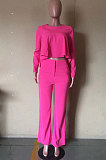 Wine Red Fashion Wholesale Long Sleeve Irregularity Tops Wide Leg Pants Slim Fitting Sets D8454-1