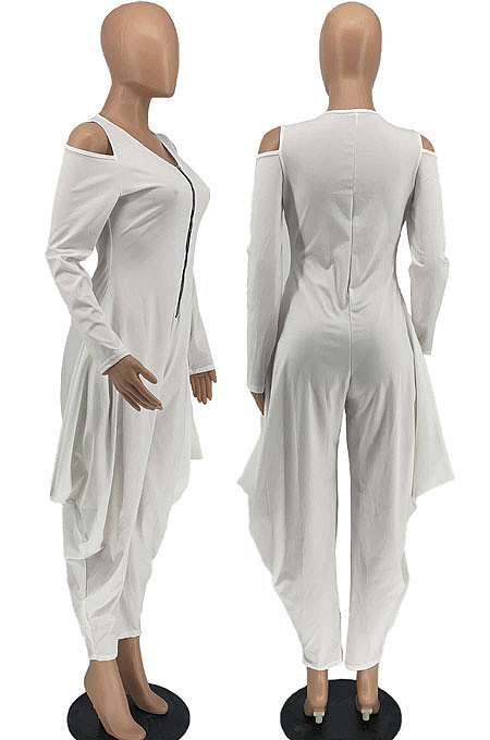 Orange Modest  Newest Long Sleeve Off Shoulder Zip Front Loose Solid Color Jumpsuits AMX6057-1