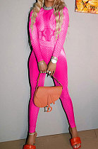 Rose Red Women Euramerican Fashion Sexy Bodycon Round Collar Printing Pants Sets MR2122-3