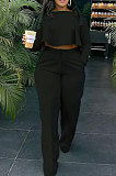 Wine Red Fashion Wholesale Long Sleeve Irregularity Tops Wide Leg Pants Slim Fitting Sets D8454-1