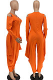 Orange Modest  Newest Long Sleeve Off Shoulder Zip Front Loose Solid Color Jumpsuits AMX6057-1