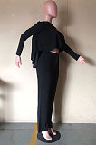 Purple Fashion Wholesale Long Sleeve Irregularity Tops Wide Leg Pants Slim Fitting Sets D8454-5