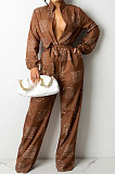 Coffee Women Casual Loose Fashion Long Sleeve Casual Jumpsuit With Waistband SDD9802-1