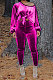 Rose Red Women Long Sleeve Round Collar Korea Velvet Solid Color Sexy Long Pants Sets MR2123-4