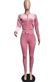 Khaki Wholesale Velvet Long Sleeve With Pocket Zip Coat Pencil Pants Sport Sets LML268-1
