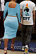 Light Blue Fashion Long Sleeve Square Neck Bodycon Tops High Waist Slit Skirts Sexy Sets LM88816-2