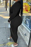 Yellow Wholesale Autumn Winter Long Sleeve Zip Front Slim Fitting Long Dress E8615-2