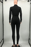 Light Gray Autumn Winter Newest Long Sleeve Zip Front Coat Pencil Pants Sport Sets KY3096-1