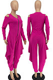 Orange Modest  Newest Long Sleeve Off Shoulder Zip Front Loose Solid Color Jumpsuits AMX6057-1