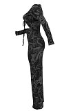 Multicolor Women Long Sleeve Fashion Printing Bandage Hollow Out Skinny Bodycon Long Dress HZF57819-3