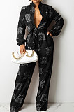 Coffee Women Casual Loose Fashion Long Sleeve Casual Jumpsuit With Waistband SDD9802-1