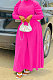 Rose Red Women Fashion Casual Tight Solid Color High Collar Pullover Collect Waist Puff Sleeve Long Dress MR2124-5