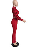 Orange Autumn Winter Woolen Knitting Lantern Sleeve Round Neck Crop Tops High Waist Flare Pants Sollid Color Sets LML270-2