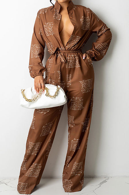 Black Women Casual Loose Fashion Long Sleeve Casual Jumpsuit With Waistband SDD9802-2