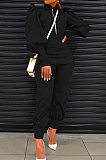 Blue Women Fashion Solid Color Puff Sleeve Zipper High Waist Pants Sets MR2120-4