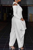 Orange Modest  Newest Long Sleeve Off Shoulder Zip Front Loose Solid Color Jumpsuits AMX6057-1