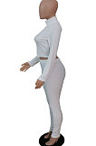 Black Women Fashion Pure Color Ribber Long Sleeve Pants Sets YSH86270-2