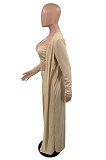 Champagne Wholesale Elegant Long Sleeve Cardigan Cape+Strapless Loose Flare Pants Three Piece HMR6081