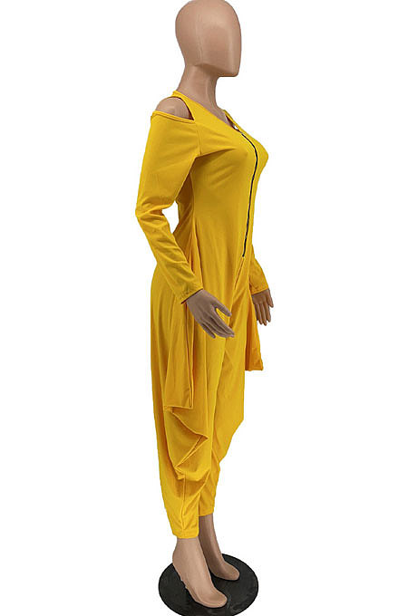 Rose Red Modest  Newest Long Sleeve Off Shoulder Zip Front Loose Solid Color Jumpsuits AMX6057-4