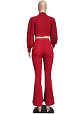 Orange Autumn Winter Woolen Knitting Lantern Sleeve Round Neck Crop Tops High Waist Flare Pants Sollid Color Sets LML270-2