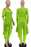 Yellow Modest  Newest Long Sleeve Off Shoulder Zip Front Loose Solid Color Jumpsuits AMX6057-2
