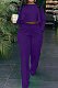 Purple Fashion Wholesale Long Sleeve Irregularity Tops Wide Leg Pants Slim Fitting Sets D8454-5