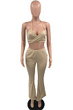 Champagne Wholesale Elegant Long Sleeve Cardigan Cape+Strapless Loose Flare Pants Three Piece HMR6081