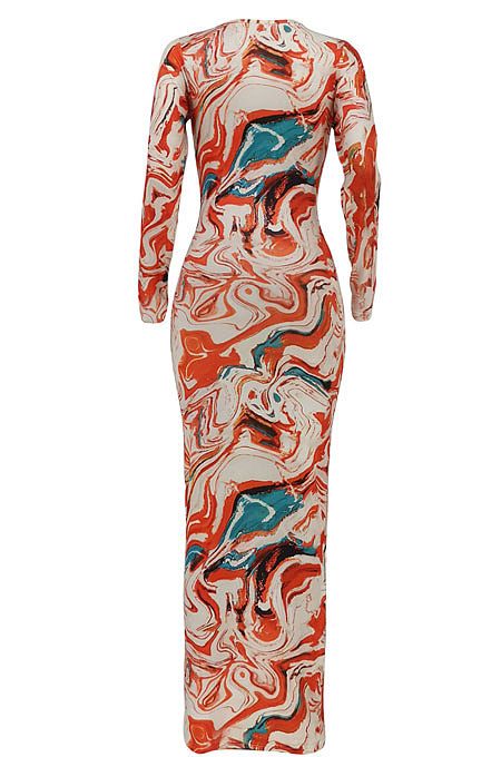 Multicolor Women Long Sleeve Fashion Printing Bandage Hollow Out Skinny Bodycon Long Dress HZF57819-3
