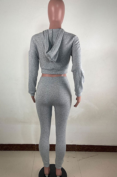 Red Women Hooded Pure Color Casual Bodycon Pants Sets ABL6695-2