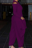 Yellow Modest  Newest Long Sleeve Off Shoulder Zip Front Loose Solid Color Jumpsuits AMX6057-2