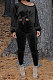 Black Women Long Sleeve Round Collar Korea Velvet Solid Color Sexy Long Pants Sets MR2123-1