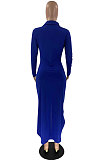 Blue Simple New Ruffle Long Sleeve Lapel Neck Single-Breasted Shirt Derss LM88818