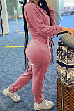 Gray Casual Newest Velvet Long Sleeve Stand Neck Zip Front Collcet Waist Drawsting Jumpsuits LY047-2